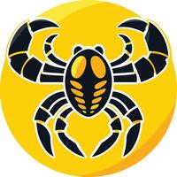 A bold and stylish logo featuring a black scorpion on a yellow circular background vector