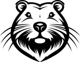 A bold, black and white illustration of a beaver's head, featuring a detailed and expressive face vector