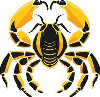 A striking abstract logo design featuring a stylized crab with a black and yellow color scheme vector