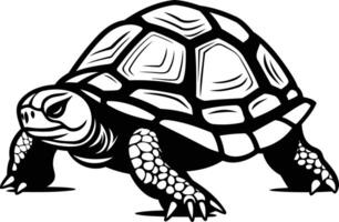 Black and white illustration of a turtle walking with a determined expression vector