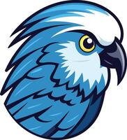 A bold and vibrant illustration of a blue parrot's head, perfect for mascot designs, logo creation, or any project needing a touch of tropical charm vector