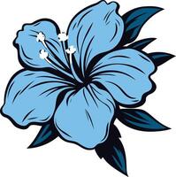 A vibrant blue hibiscus flower with green leaves, perfect for tropical designs, summer themes, and floral patterns vector