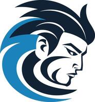 A powerful and dynamic logo featuring a stylized face with a swirling wave design vector