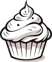 A simple, hand-drawn illustration of a cupcake with swirling frosting vector