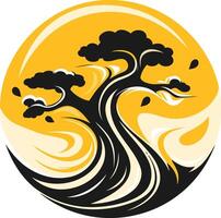 A stylized silhouette of a bonsai tree with flowing lines and leaves, creating a unique and organic design perfect for branding, logos, and nature-inspired projects vector