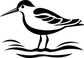 A simple yet elegant black and white silhouette of a bird standing on water vector