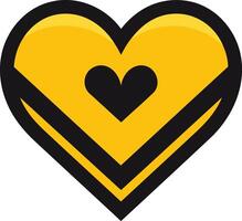 A bold and simple heart logo design, featuring a black heart within a yellow heart vector