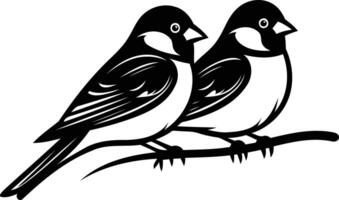 Two birds perched on a branch, a simple black and white silhouette vector