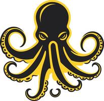 A powerful and menacing black octopus with yellow outline, perfect for branding, logos, and designs that require a strong and unique visual vector