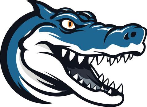 A fierce and dynamic blue alligator mascot head with sharp teeth and a powerful presence vector