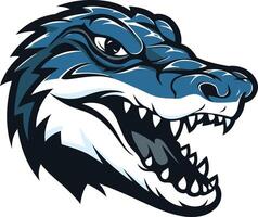 Fierce and powerful blue alligator head mascot illustration, perfect for sports teams, branding, and designs requiring a strong and dynamic image vector