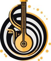 Abstract logo design featuring a stylized musical instrument within concentric circles vector