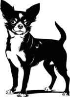 A bold black and white silhouette of a chihuahua dog standing with its ears perked up vector