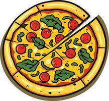 A delicious-looking pizza with a slice missing, perfect for showcasing your pizza restaurant or delivery service vector