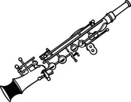Black and white line art illustration of a clarinet, perfect for music-related projects, educational materials, or design elements vector