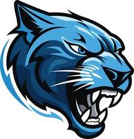 Powerful blue panther mascot head with sharp teeth and fierce expression vector