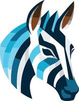 Striking, abstract zebra head logo design in blue and black with a bold, geometric style vector