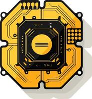 A futuristic and abstract illustration of a circuit board with a central processor unit vector