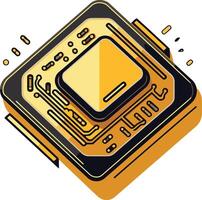 Modern, isometric illustration of a gold cpu chip, perfect for technology, computing, and hardware related projects vector