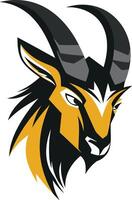 A powerful and dynamic logo featuring a stylized mountain goat head in black and gold vector