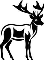 Stylized black and white silhouette of a stag with large antlers, perfect for logo design, branding, and nature themed projects vector