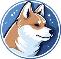 A charming and stylized logo featuring a shiba inu dog in a circle with a blue background vector