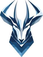 Abstract geometric design of an animal head, possibly a deer or antelope, in blue and white vector