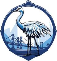A stylized egret stands in front of a city skyline, perfect for a nature-inspired logo or branding element vector