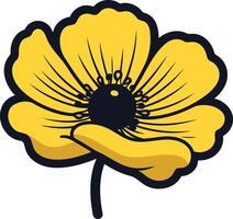 A cheerful yellow poppy flower with a black center, perfect for branding, logos, and website designs vector