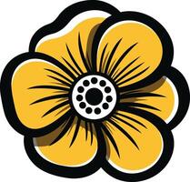 A simple, stylized yellow flower with a black outline vector
