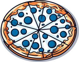 A fun and quirky illustration of a blueberry pizza, perfect for menus, social media posts, and food blogs vector