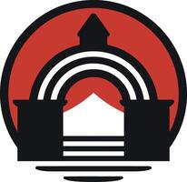 Bold and abstract logo featuring a stylized archway with a rainbow, representing community, hope, and progress vector