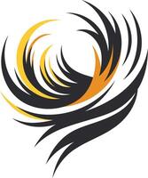 Abstract logo design with a dynamic and powerful feel, featuring a swirling circular shape with black and yellow accents vector