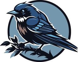 A bold and striking illustration of a bluebird perched on a branch, perfect for use as a logo, mascot, or design element vector