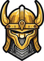 Fierce viking warrior helmet logo design vector