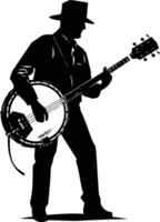 Silhouette of a banjo player performing on stage vector