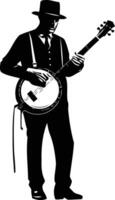 A stylish silhouette of a musician playing a banjo, perfect for adding a touch of vintage flair to your designs vector