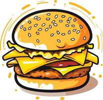 A delicious cartoon burger with cheese, lettuce, and ketchup, perfect for menus, branding, and food-related designs vector