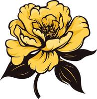 A vibrant yellow peony flower with dark green leaves, perfect for floral designs, branding, or as a decorative element vector