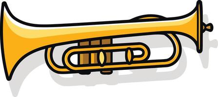 A bright, cartoon-style trumpet with a subtle shadow vector