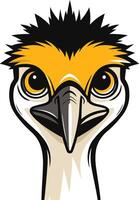 A cartoon illustration of an ostrich head, featuring expressive eyes and a comical beak vector