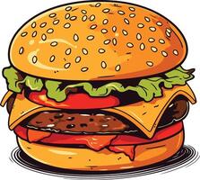 A Tempting Cheeseburger with Sesame Seed Bun vector