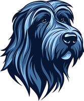 A striking illustration of a dog's head, rendered in a bold blue and black palette vector