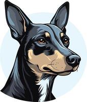 A detailed illustration of a basenji dog with a black and tan coat, looking intently at the viewer vector
