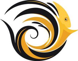 A stylized, abstract logo depicting a fish within a swirling wave vector