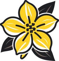 A stylized yellow flower with black leaves, perfect for branding or design projects with a vintage or natural feel vector