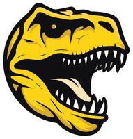 A fierce and bold t-rex head in yellow, perfect for a logo, mascot, or branding element for a company or team seeking a powerful and dynamic identity vector