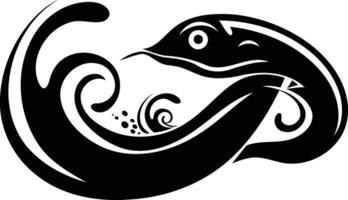 Stylized black and white tattoo design featuring a snake-like creature, ideal for body art inspiration or graphic design projects vector