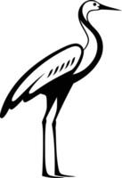 Simple black and white illustration of a crane in a minimalist style vector
