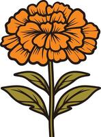 A vibrant orange marigold flower with green leaves, perfect for adding a touch of nature and festivity to your designs vector